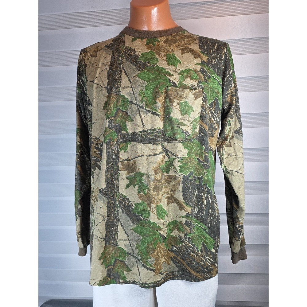 Vintage Realtree Camo Long‎ Sleeve Pocket T Shirt Made In The USA 80's Size XL
